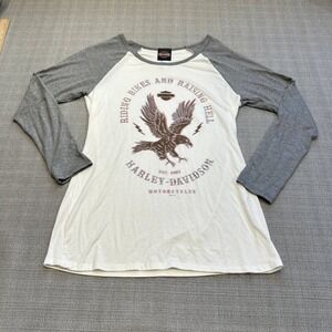 Harley Davidson Womens Raglan Shirt‎ Large Eagle Riding Bikes and Raising Hell